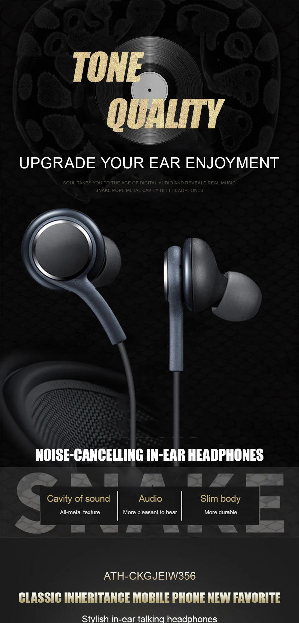 Audiophile Headphone Wired - Écouteurs intra-auriculaires filaires 3,5 mm, casque